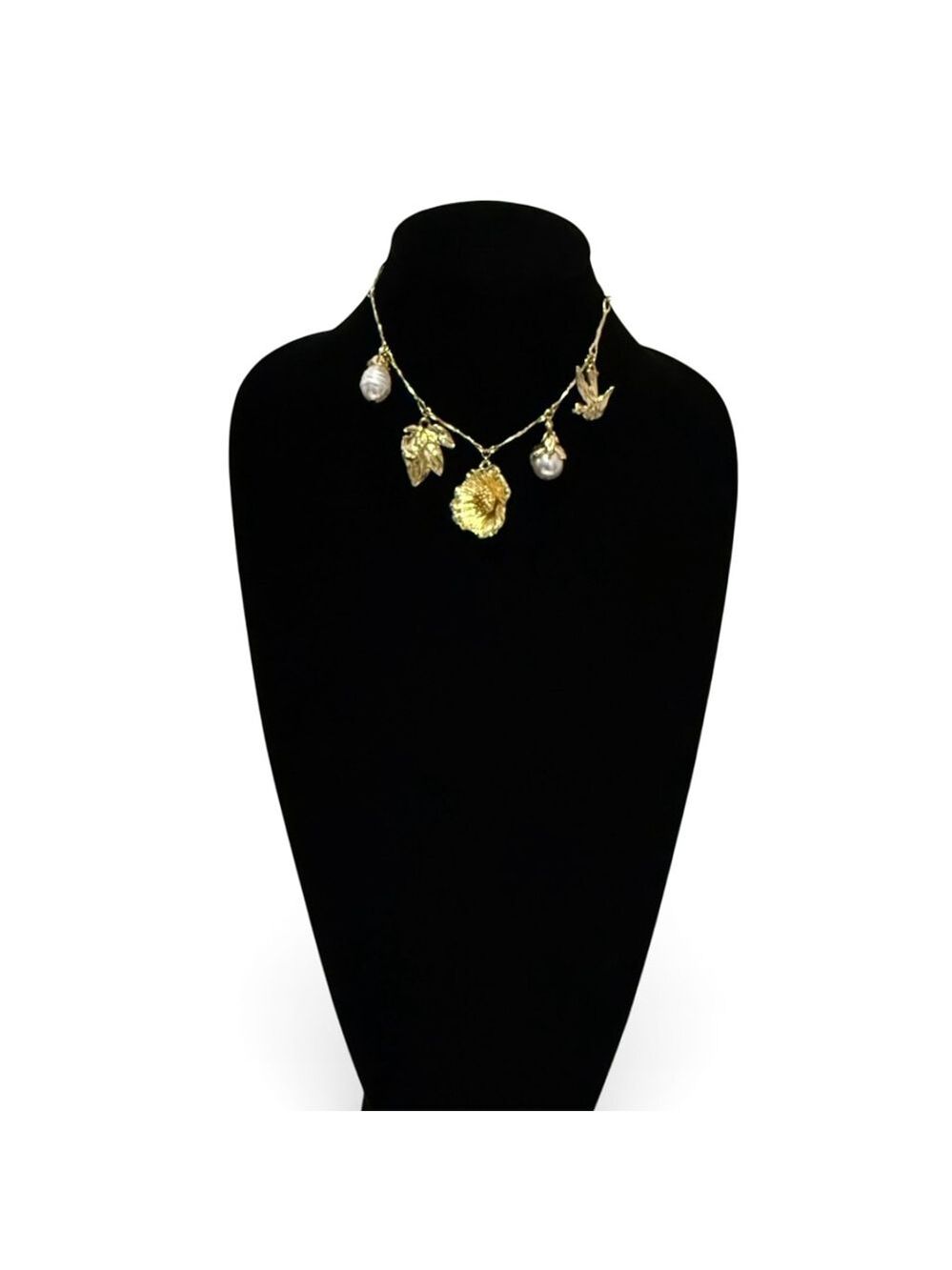 BOHO GOLD | Golden Flower & Pearl Charm Artisan Collar Necklace | NWT